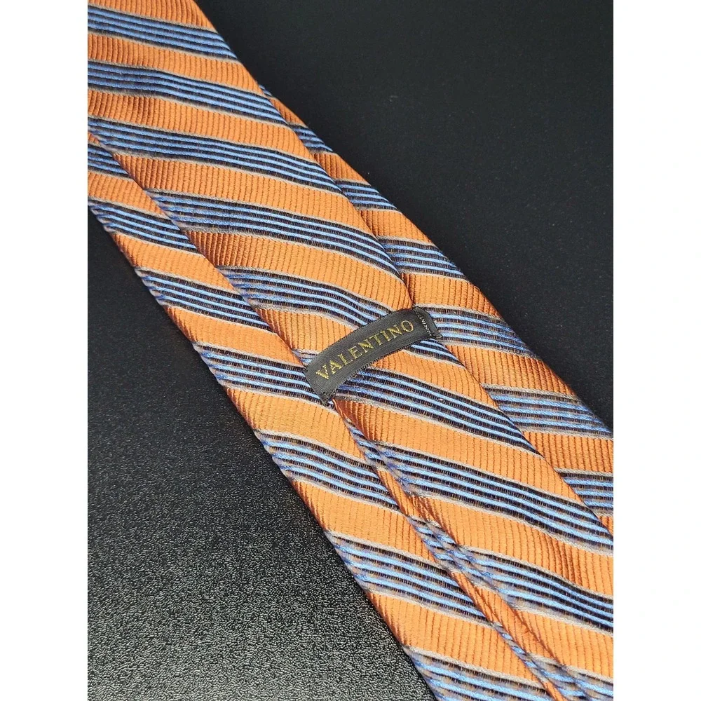 Valentino Men's Necktie Orange Blue Striped Silk 3.75